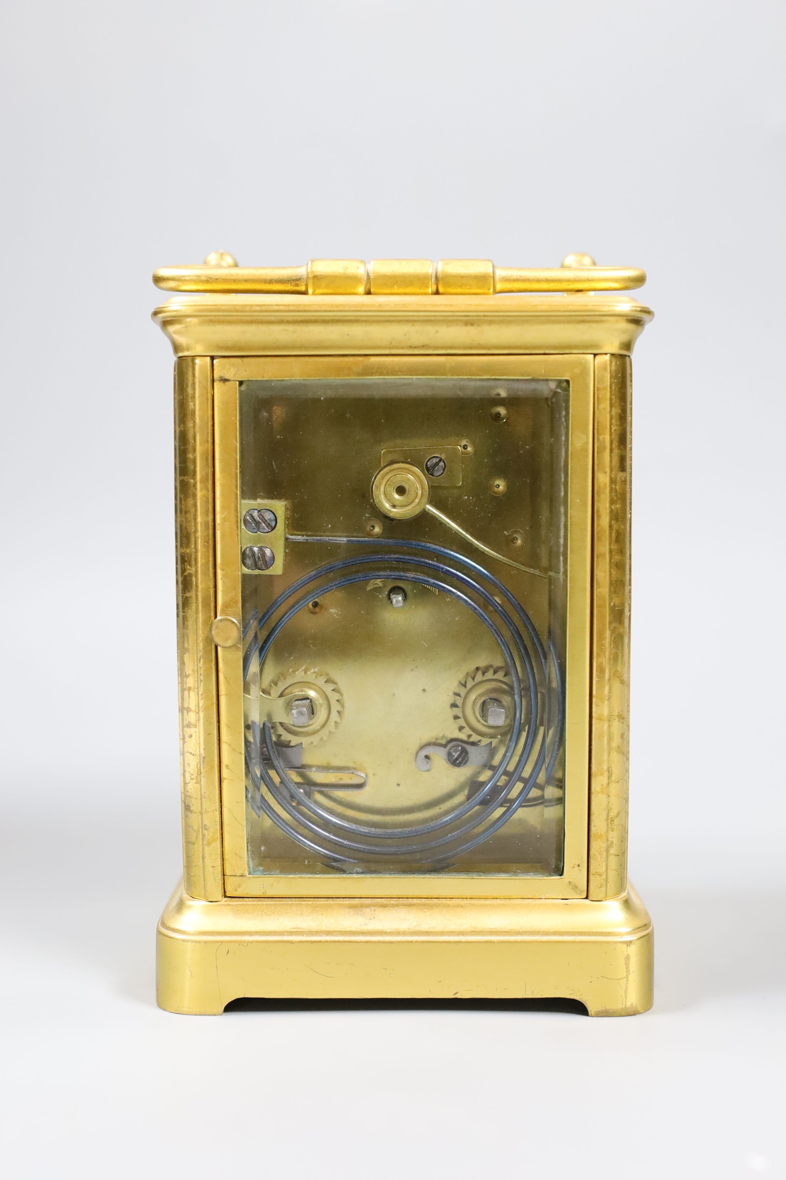 A French gilt brass repeating carriage clock, 14.5 cm high